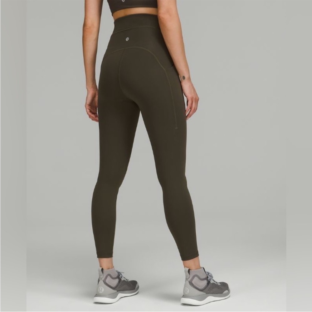 Lululemon Power Thru High Rise Tight 25” (with pockets, dark olive)